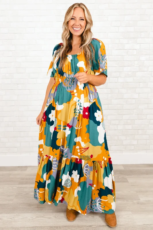 Printed maxi dresses with abstract patterns for an artistic lookFeeling Florals Dress, Mustard
