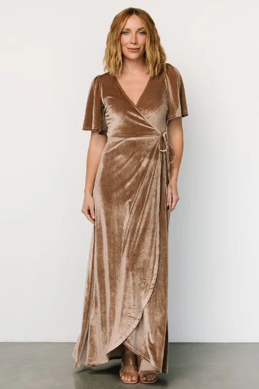 Maxi dresses with off - the - shoulder styles for a romantic and breezy lookKatelyn Velvet Maxi Wrap Dress | Taupe