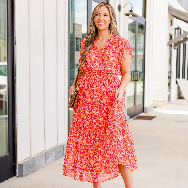 Maxi dresses with bow accents at the waist for a sweet appearanceKeep 'Em Guessing Dress, Tangerine