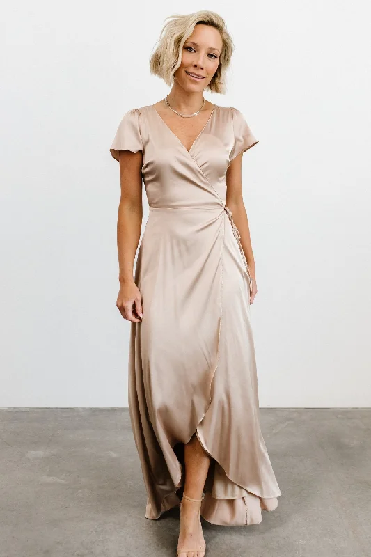 Animal print maxi dresses for a statement - making outfitKrystal Satin Wrap Gown | Champagne