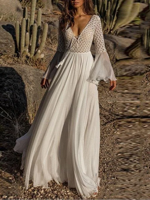 Maxi dresses with tassel accents for a fun and lively touchLace Hollow Flared Sleeve Holiday Long Dress