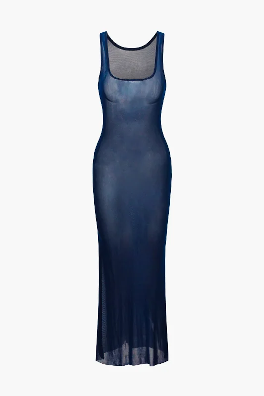 Maxi dresses with beaded embellishments for a fancy and luxurious eventMesh Square Neck Sleeveless Maxi Dress