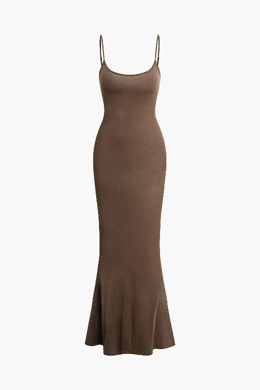 Leather maxi dresses for an edgy and bold appearanceAdjustable Strap Mermaid Maxi Slip Dress