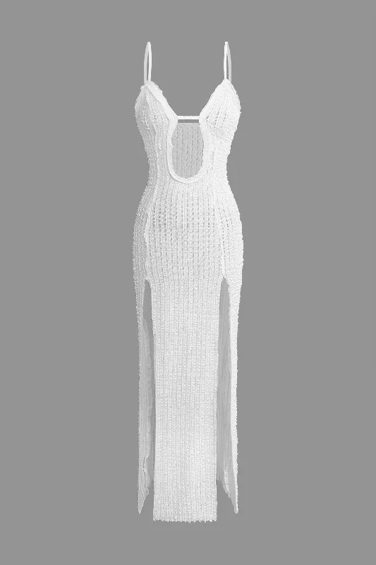 Sequined maxi dresses for formal evening galasTextured Cut Out Slit Cami Maxi Dress