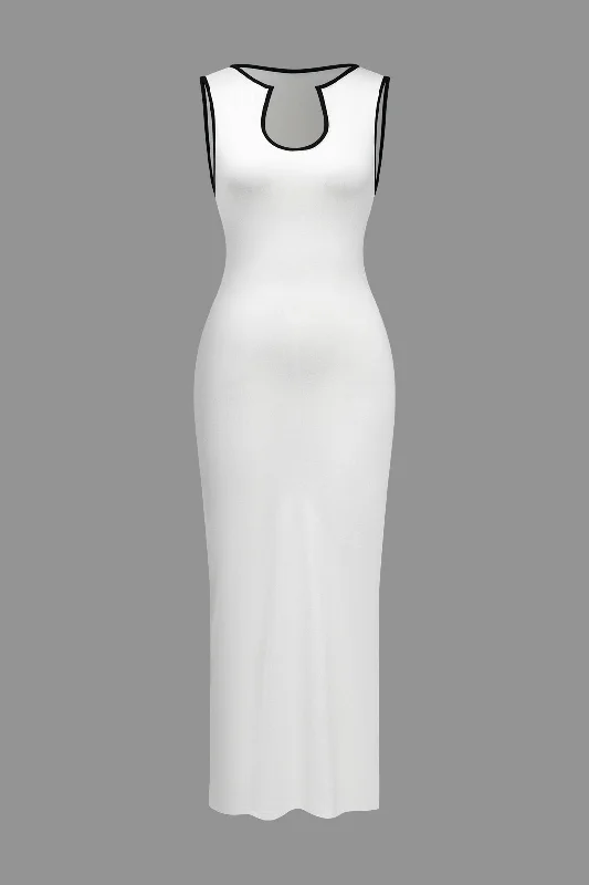 Maxi dresses with a keyhole back for a sexy detailSolid Contrast Binding Tank Maxi Dress