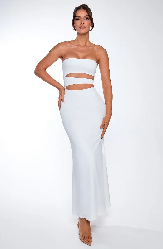 Maxi dresses with polka dot prints for a playful styleMilia Maxi Dress - White