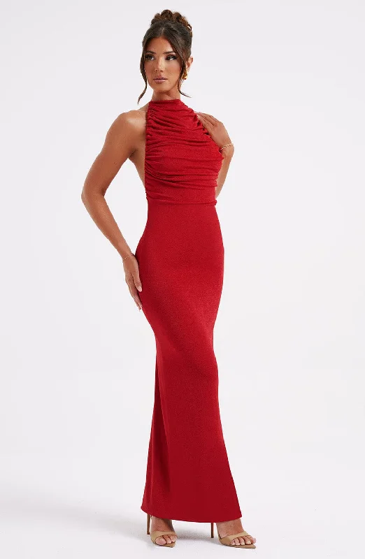 Maxi dresses with fringe trim for a bohemian vibeNala Maxi Dress - Red