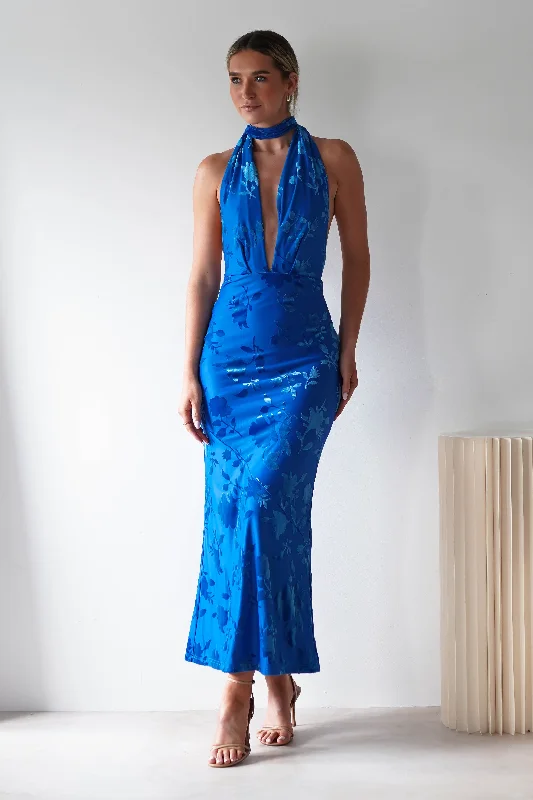 Maxi dresses with beaded embellishments for a fancy and luxurious eventTara Floral Jacquard Maxi Dress | Royal Blue