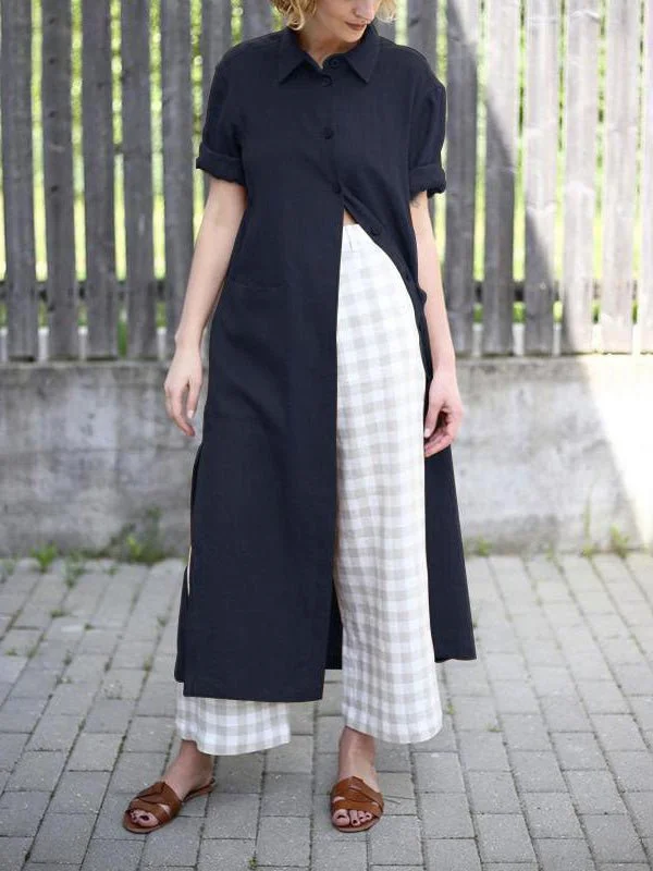 Maxi dresses with a ruched bodice for a more form - fitting and feminine shapeLoose Lapel Button Short Sleeve Shirt Dress