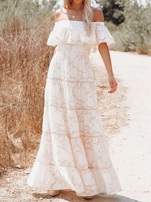 Sheer maxi dresses with lace overlays for a romantic touchOne-Shoulder Lace Jacquard Slim Fit Dress
