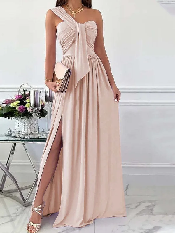 Maxi dresses with polka dot prints for a playful styleSimple Sleeveless Off Shoulder Slit Dress