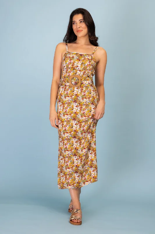 Midi dresses with metallic threads for a glamorous evening eventAlaina Belt Maxi Dress