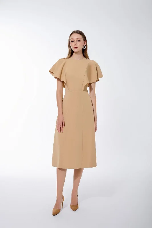 Alina A-line Batwing Sleeved Twill Midi Dress