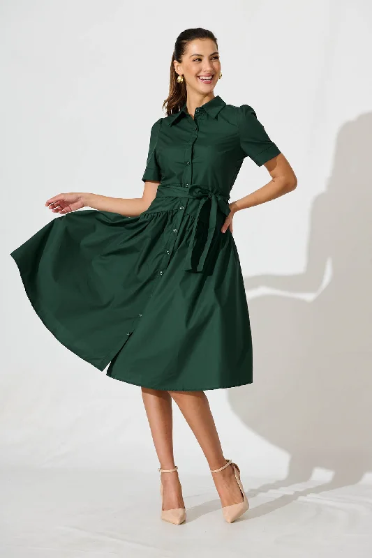 Annmarie Midi Shirt Dress In Emerald