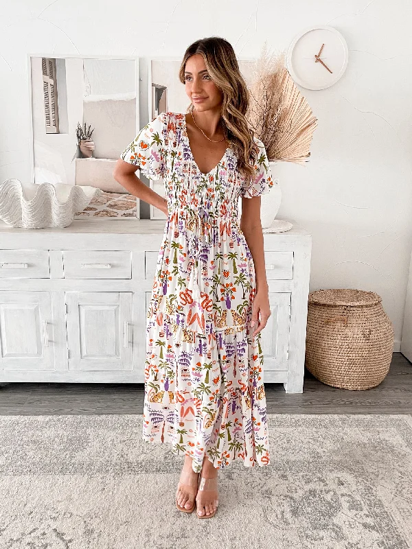 Midi dresses with empire waists for a flattering maternity optionAvani Dress - White Print