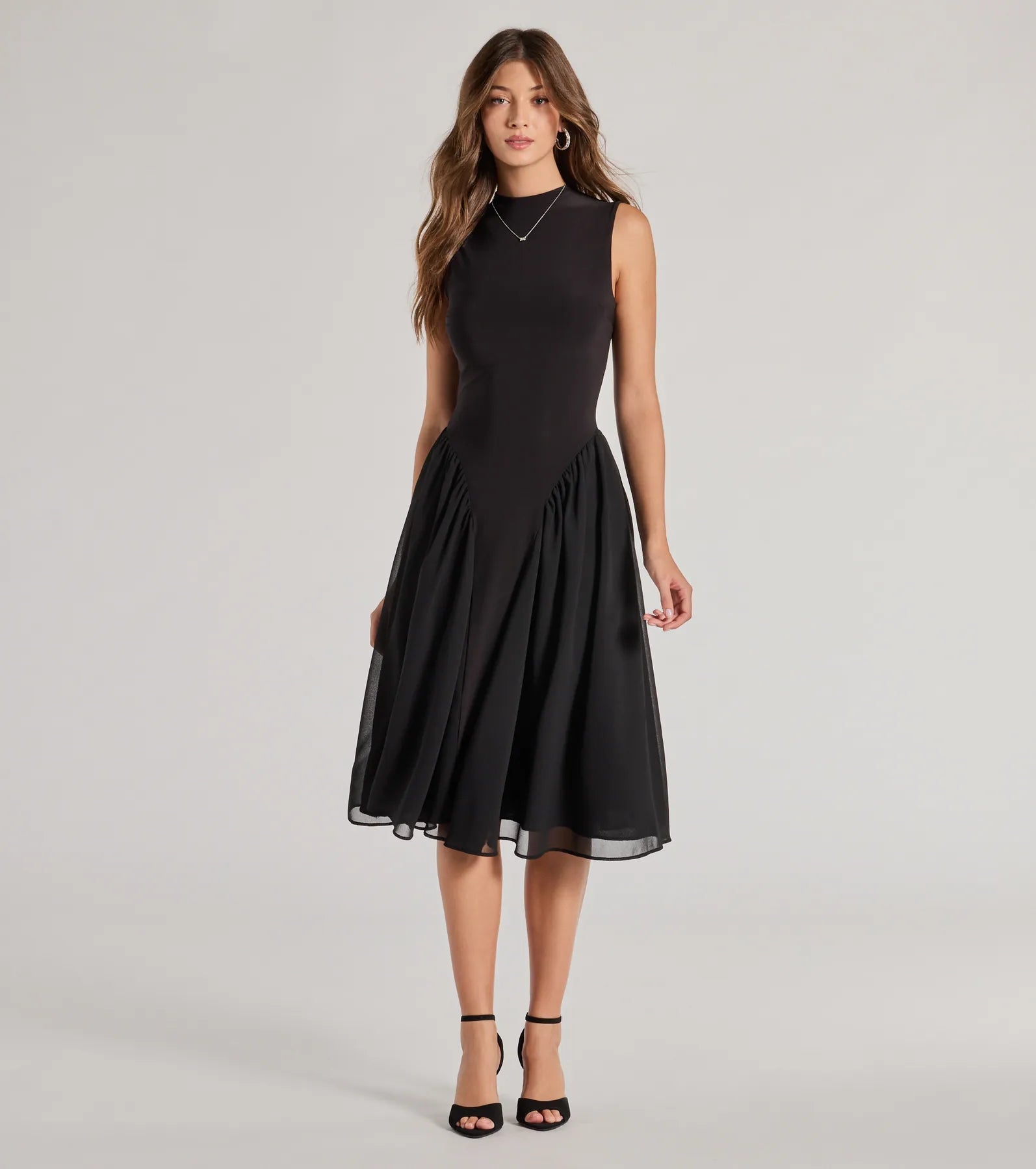 Plaid midi dresses for a fall - themed family gatheringChic Trendsetter Knit Chiffon Drop Waist Midi Dress