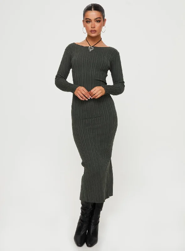Midi dresses with pom - pom trims for a playful and festive lookDossett Long Sleeve Maxi Dress Green