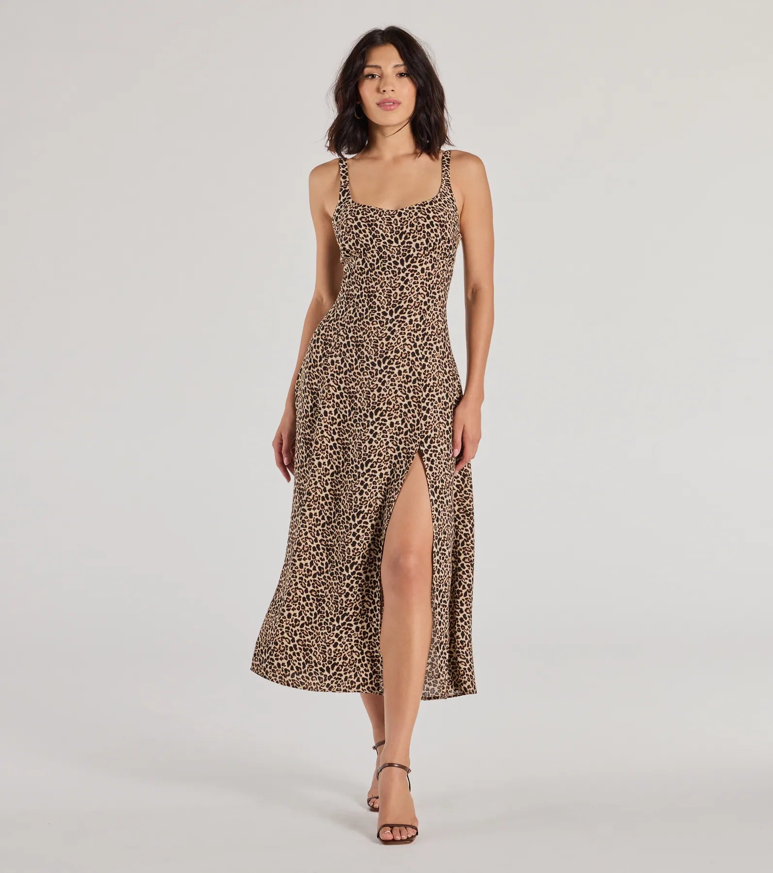 Midi dresses with satin - finish fabrics for a luxurious feelElevated Leopard Print Woven A-Line Midi Dress