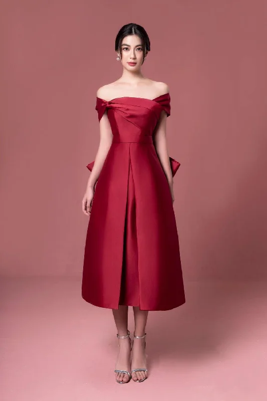 Midi dresses with off - the - shoulder necklines for a flirty lookEugene A-line Off-Shoulder Taffeta Midi Dress