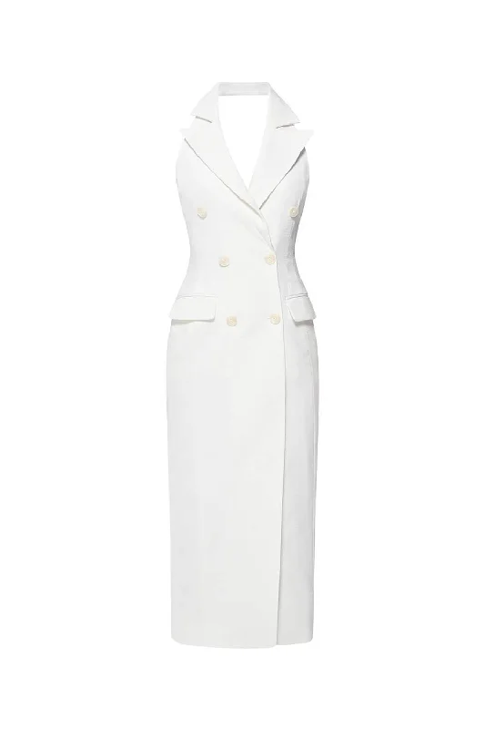 Midi dresses with cold - shoulder cutouts for a trendy styleEve Halter Notch Lapel Wool Cotton Midi Dress