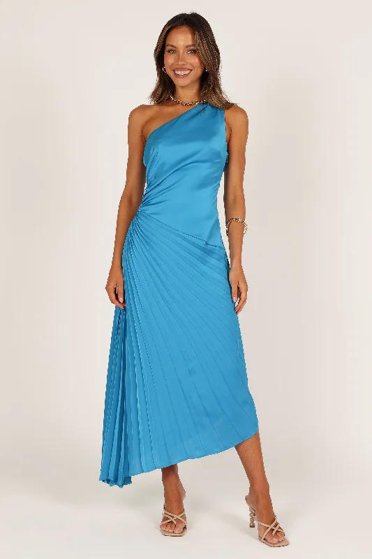 Flin Pleated One Shoulder Midi Dress - Blue