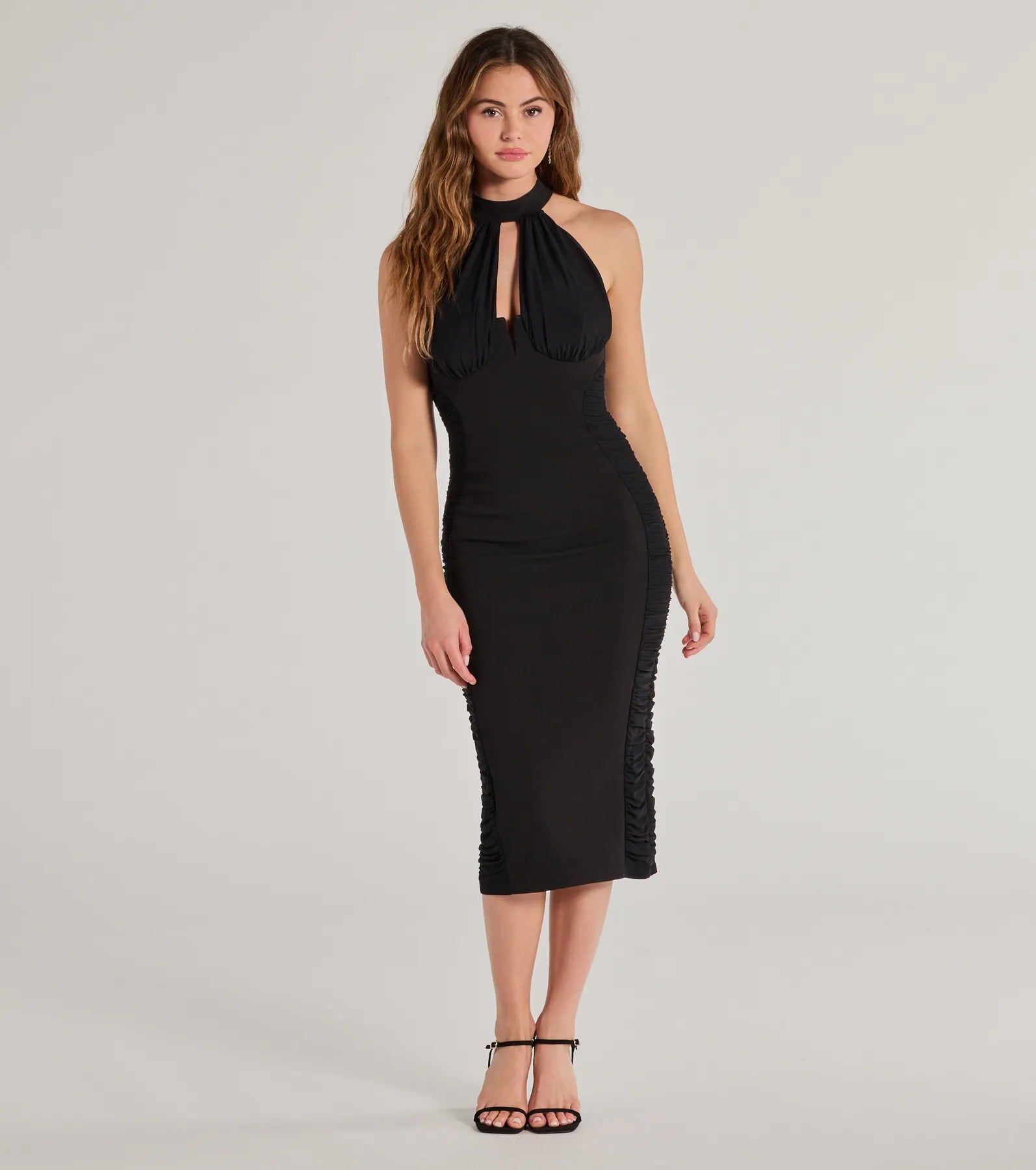 Midi dresses with ruched bodices for a feminine and fitted feelMina Formal High Neck Ruched Midi Dress
