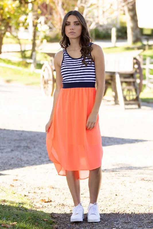Midi dresses with asymmetric hems for a fashion - forward and dynamic appearanceSiri Midi Dress Fluro Coral