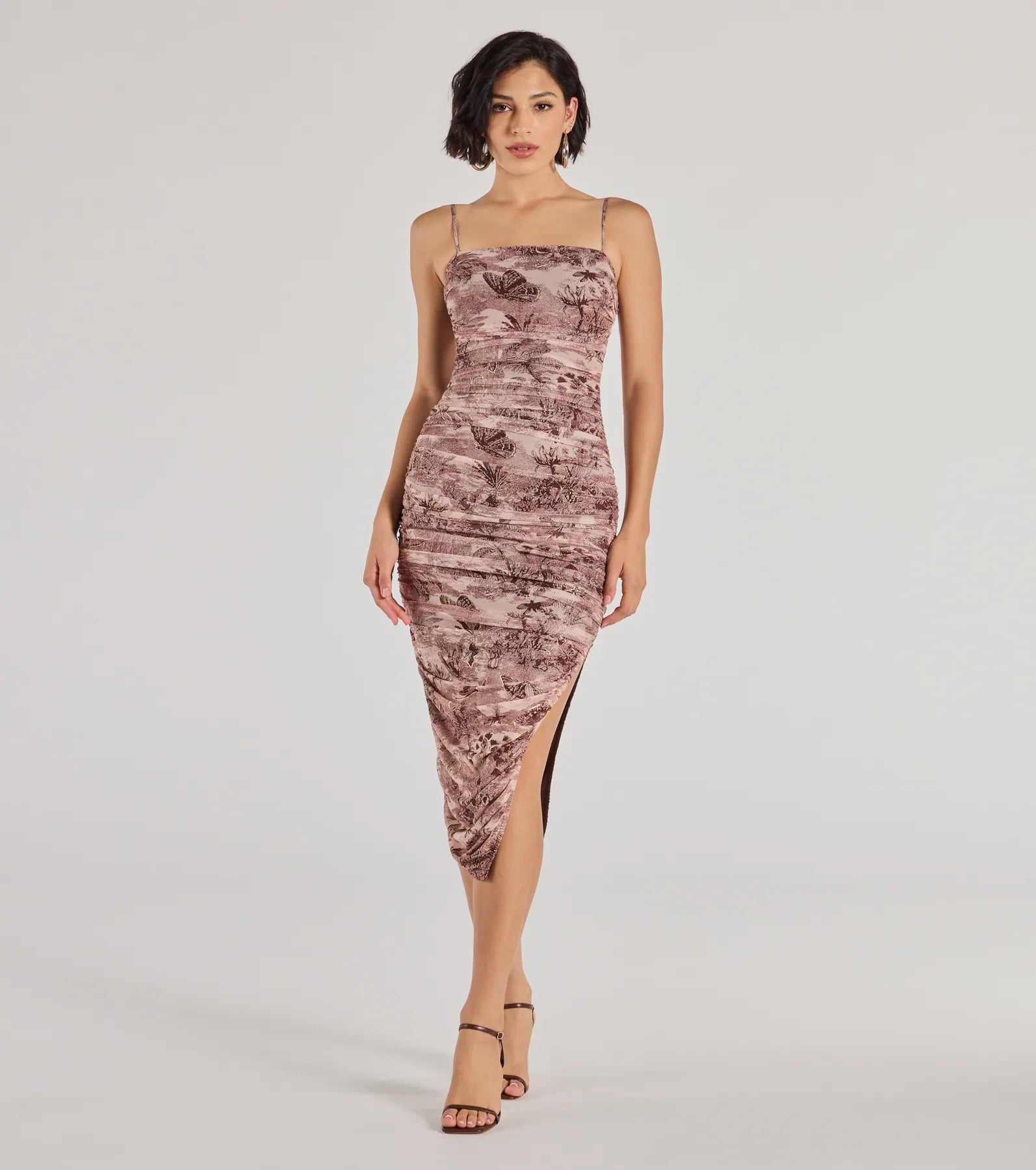 Midi dresses with bow accents for a sweet and charming lookStunning View Scenic Print Mesh Midi Dress