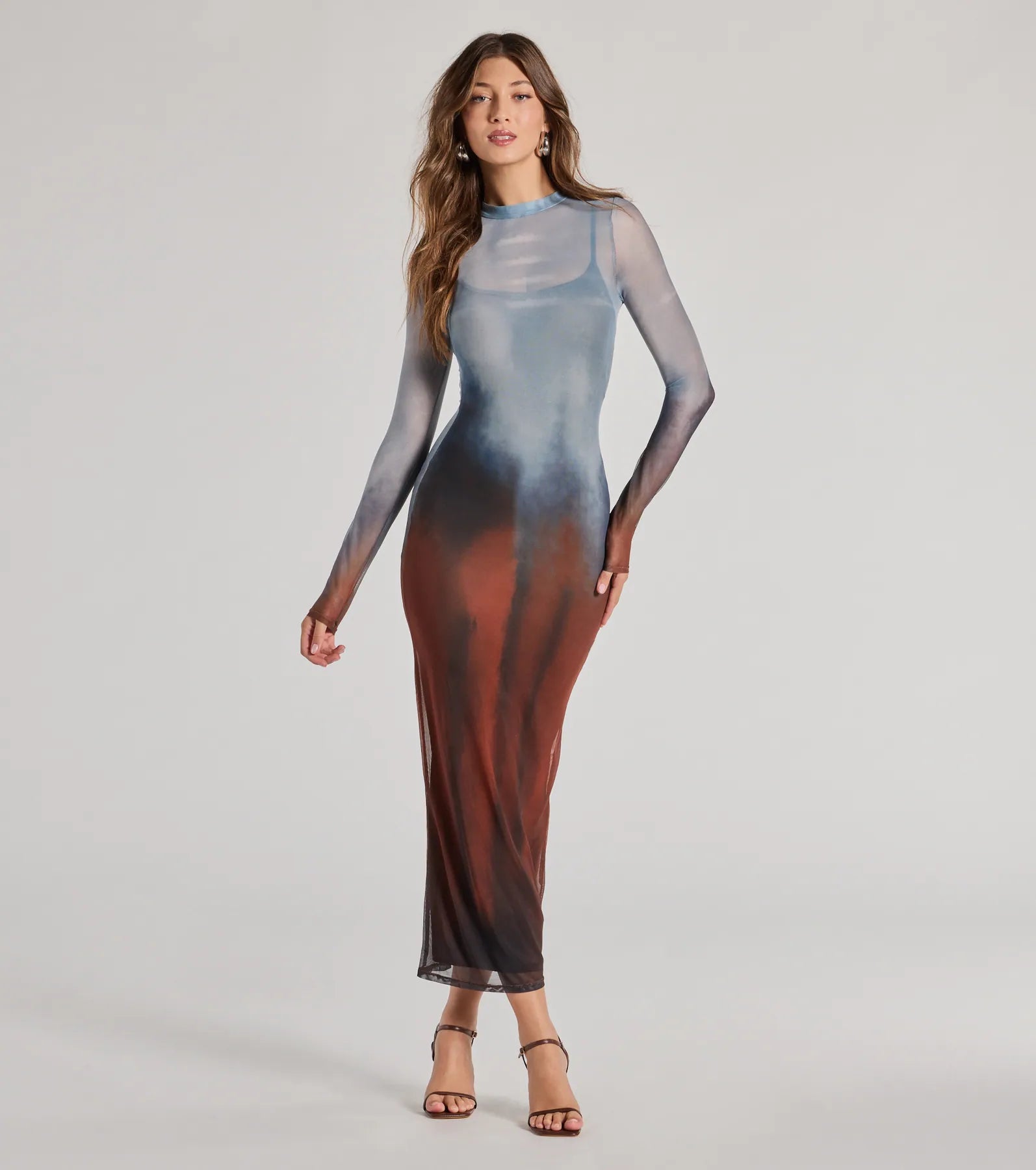 Midi dresses with abstract art prints for an artistic statementSultry Silhouette Abstract Print Mesh Midi Dress