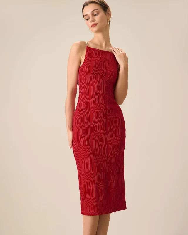 Midi dresses with one - shoulder designs for a modern and asymmetric styleThe Red Water Ripple Textured Cami Dress