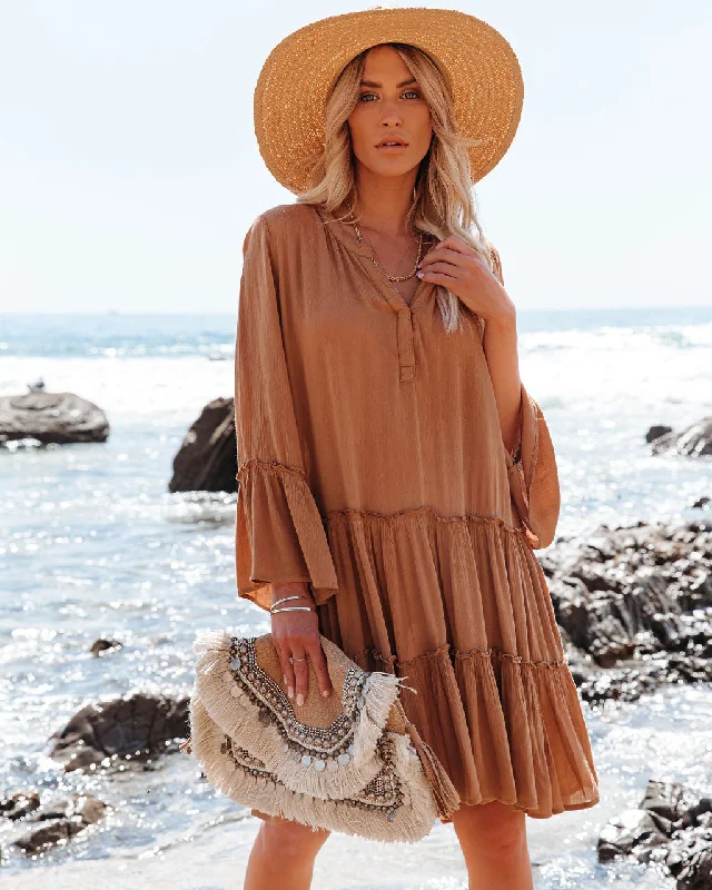 Mini dresses with ruched bodices for a feminine touchBarefoot On The Beach Pocketed Tiered Tunic - Caramel