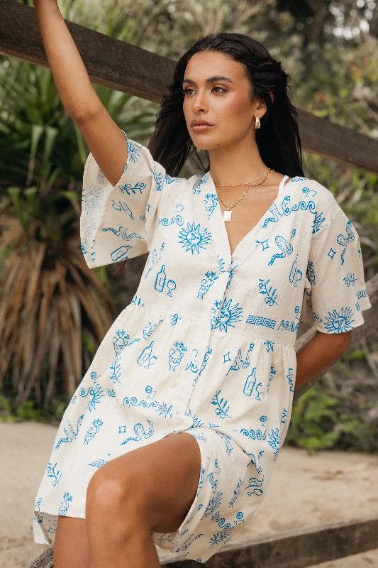 Mini dresses with keyhole necklinesElias Mini Dress - Beige Blue