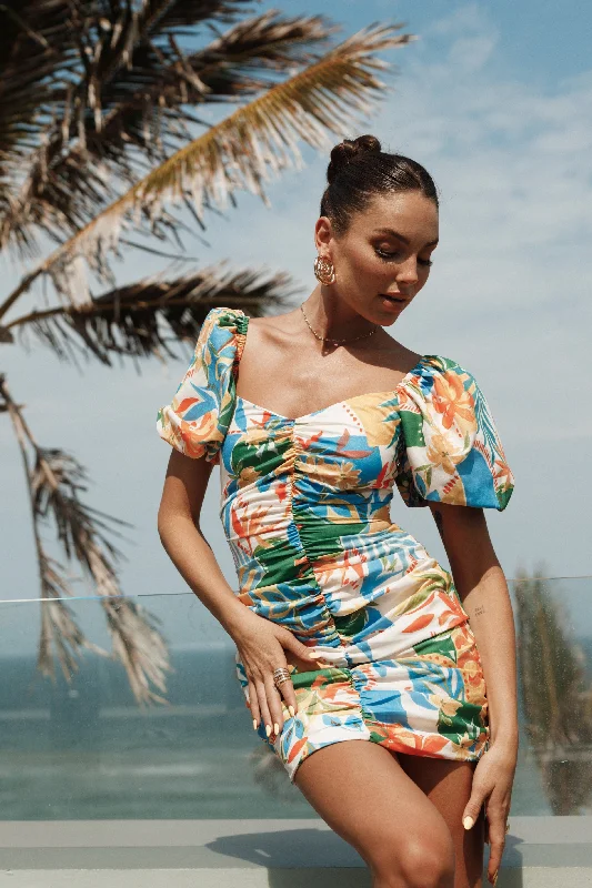 Mini dresses with abstract prints for an artistic lookHarriet Puff Sleeve Mini Dress - Malta Print