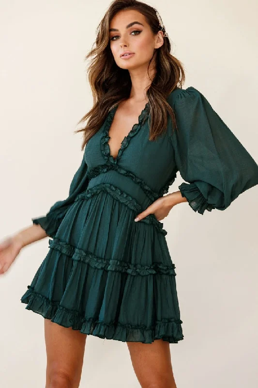 Mini dresses with spaghetti straps for a delicate lookLaney Cutout Back Balloon Sleeve Dress Green