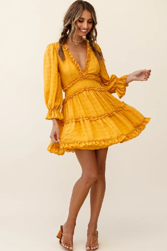 Animal print mini dresses for a bold statementLaney Cutout Back Balloon Sleeve Dress Mustard