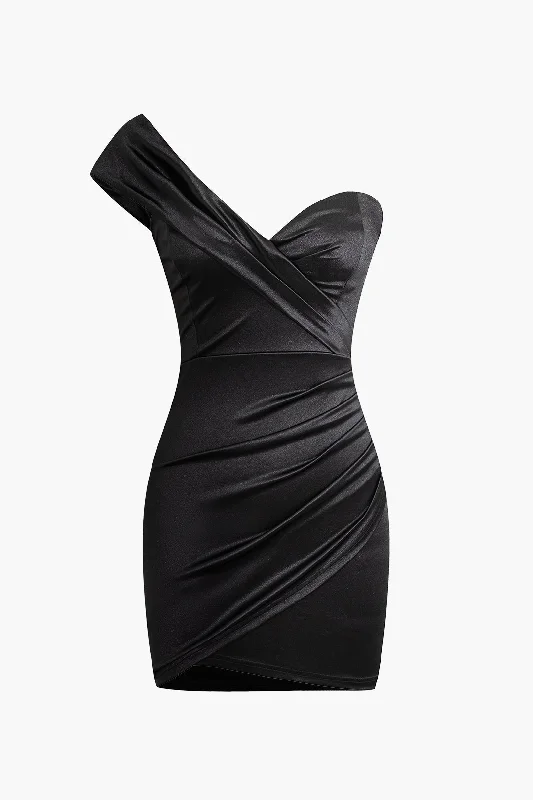 Cotton mini dresses for a comfortable everyday optionRuched One Shoulder Asymmetrical Mini Dress