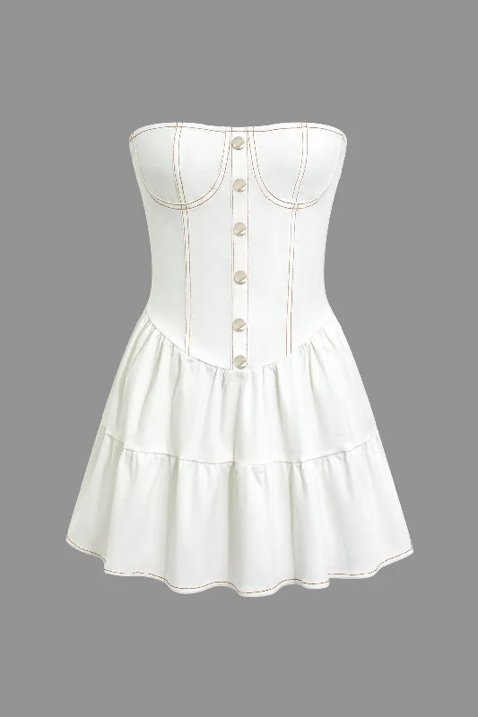 Mini dresses with empire waists for a flattering fitButton Corset Pleated Mini Dress
