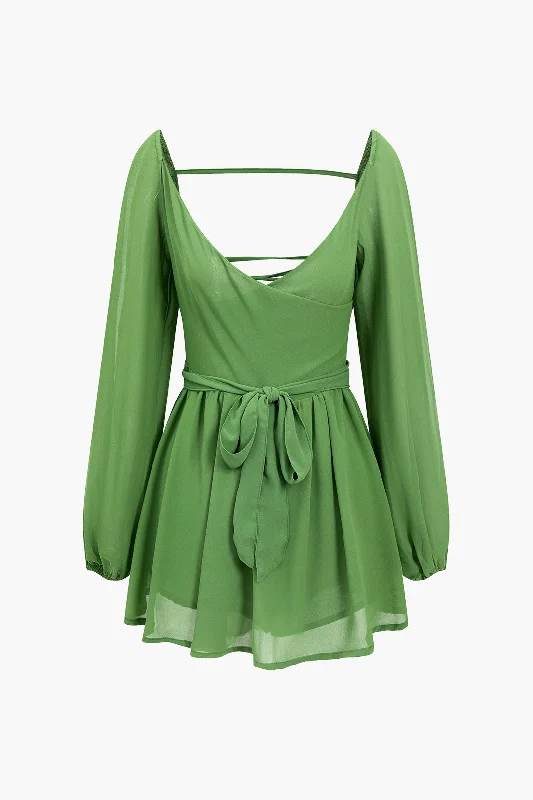 Mini dresses with high - low hems for a modern twistSolid Tie Back Braided Mini Dress