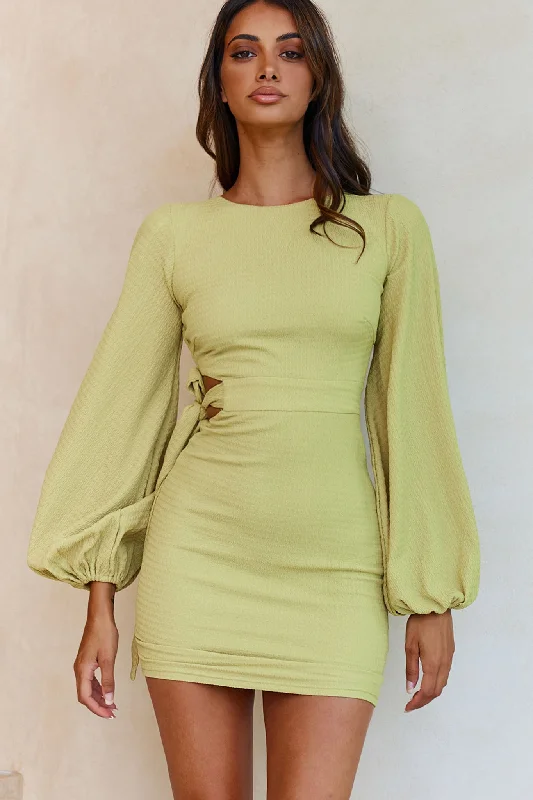Mini dresses with ruched bodices for a feminine touchTalk Of The Town Long Lantern Sleeve Side Tie Bodycon Dress Olive