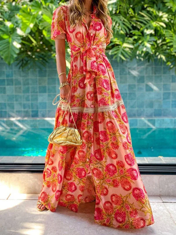 Mini dresses with pom - pom trims for a playful feelBerryBetty - Women's Bohemian Floral Print Long Dress