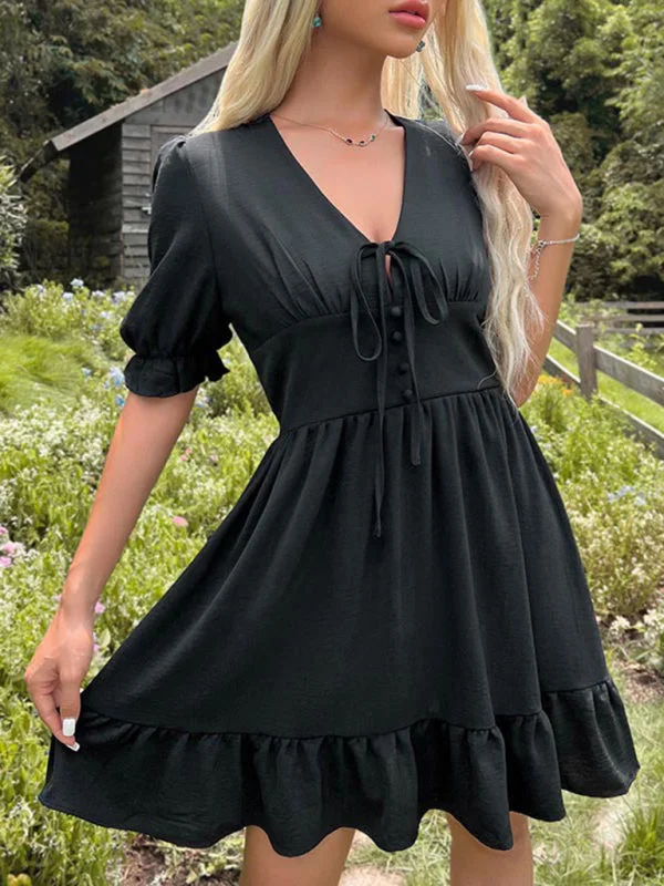 Mini dresses with empire waists for a flattering fitBerryBetty - Women's Solid Color Slim Fit Ruffle Skirt Dress