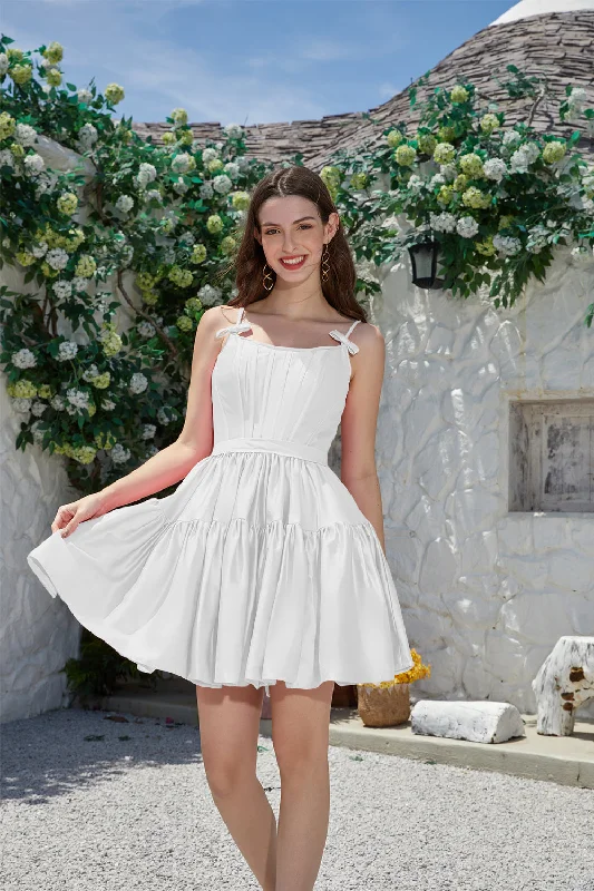 Mini Women Dress with a Short Hem for a Young and Trendy StyleA-Line Spaghetti Straps Cute White Short Graduation Dress