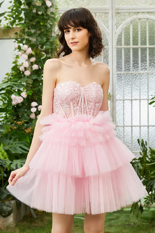 A-Line Sweetheart Pink Short Homecoming Dress