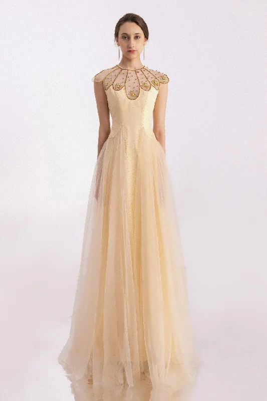 Tulle party dresses with a fairy - tale charm for formal occasions​Arabella A-line Gathered Mesh Silk Floor Length Dress