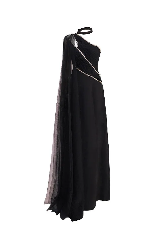 Party dresses with a metallic - thread embroidery for a luxurious touch​Brandt A-line Asymmetric Twill Floor Length Dress