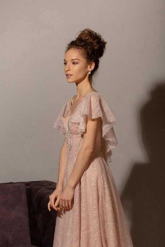 Velvet party dresses in rich jewel tones for a sophisticated appearance​Butterfly Sleeve Sweetheart Midi Evening Dress