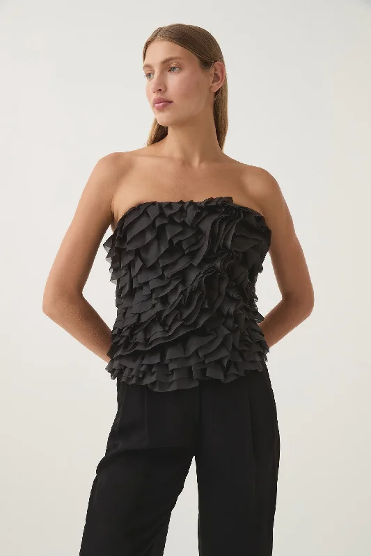 Wedding guest dresses with pom - pom trims for a playful lookCharmed Rosette Ruffle Bustier