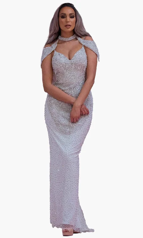 Boho - inspired wedding dresses with floral embroidery​Chic and Holland BR1986 - High Neck Fitted Bridal Dress
