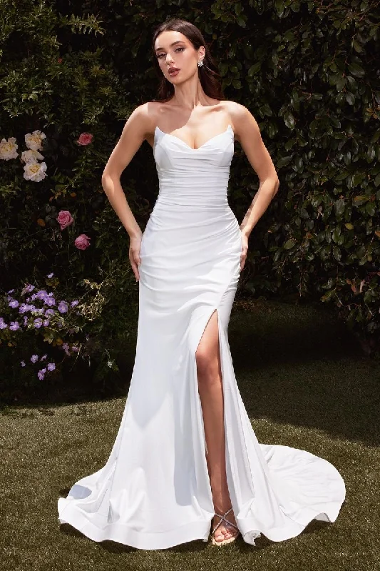 Cinderella Divine 791W Simple Bridal Gown Long Fitted Wedding Dress