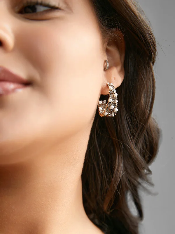 Party dresses with a criss - cross back design for a stylish detail​Cubic Zirconia Pearl Beaded Hoop Earrings